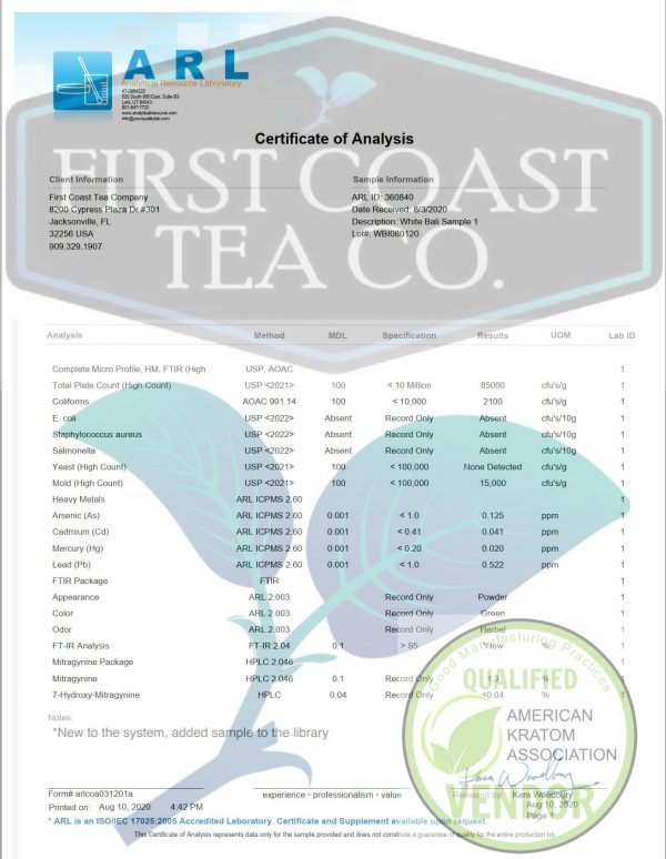 First Coast Tea Co White Bali Herbal Tea 250 gram tub